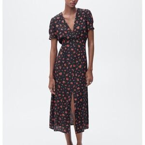 Mango Floral Black Midi Dress